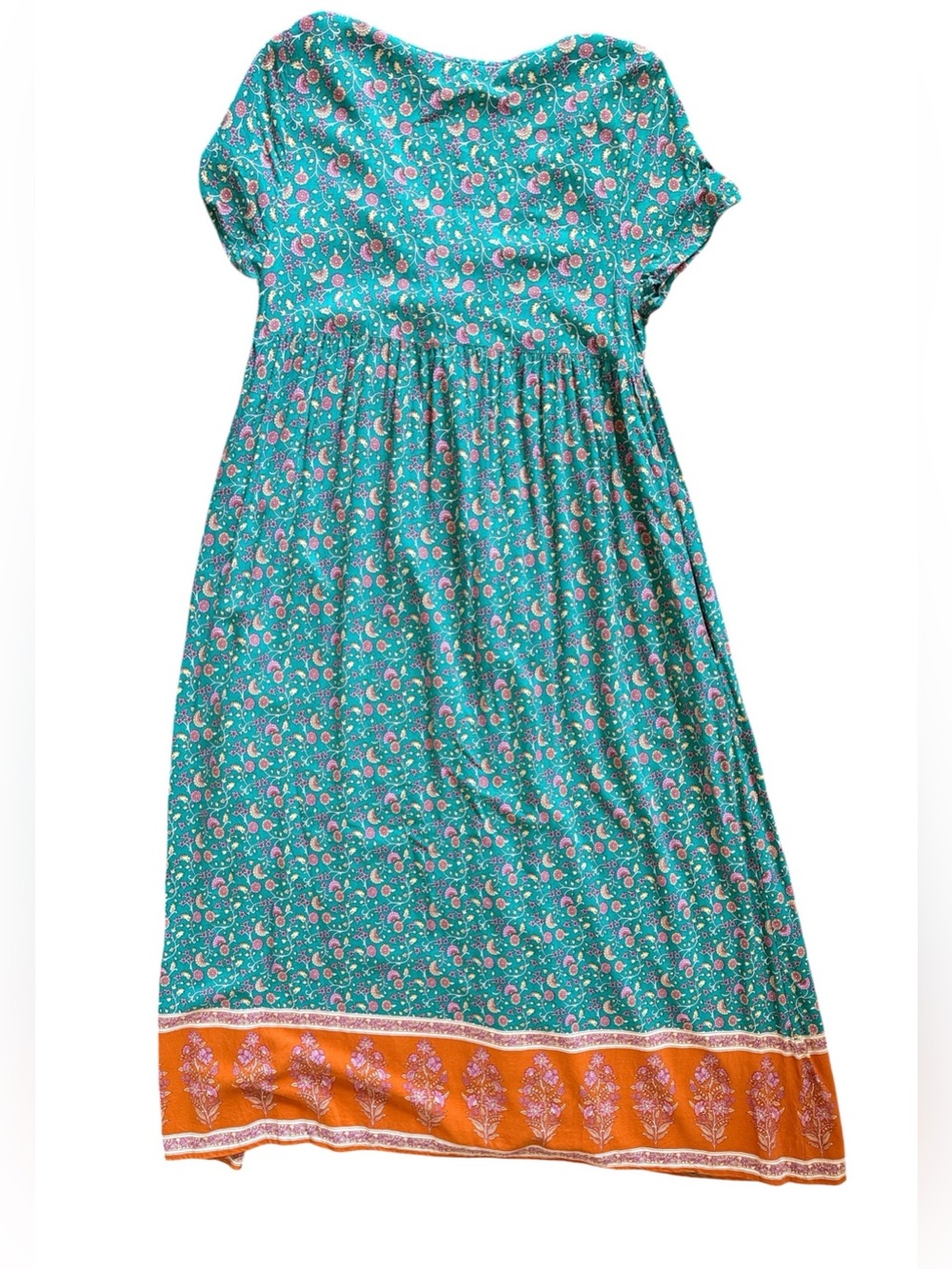 Natural Life Avery Midi Dress XS Teal Floral Boho Button Front Border Print NWOT - Picture 3 of 8